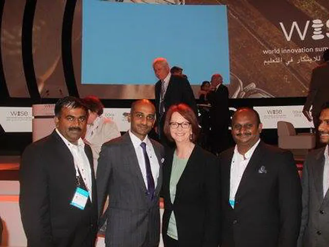 At the World Innovation Summit for Education. A photograph of R.J. Bhuvanesh from the KRM Group of Schools archive