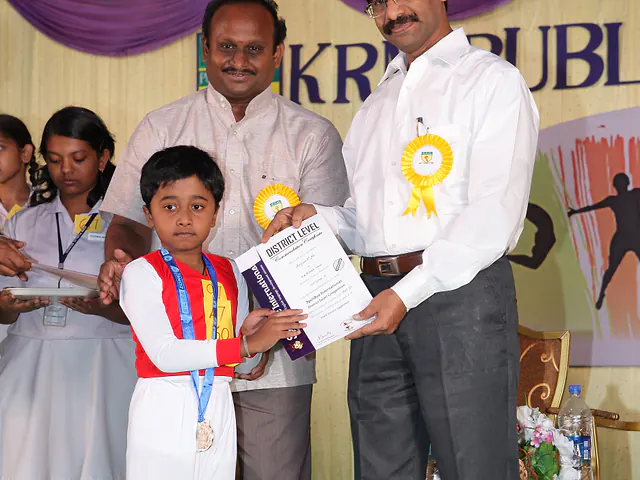 Prize day at KRM Public School. A photograph of R.J. Bhuvanesh from the KRM Group of Schools archive